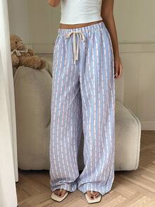 CovetEZ Women's Casual Loose Striped Wide Leg Pants - Yellow - View 3