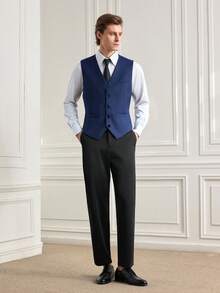 Officeau 男士透气柔软直筒商务休闲裤，修身西装裤，宽松简约风 - 黑色 - 查看 7