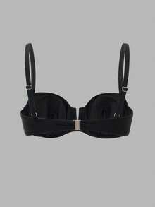 Swim DD+ Women Solid Color Spaghetti Strap Adjustable Back Clasp Front V-Neck Camisole - Black - View 4