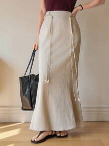 Dazy-Less 春夏时尚商务休闲通勤A字拼接鱼尾裙 - 卡其色 - 查看 6