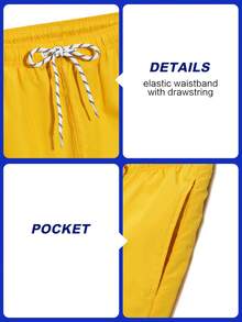 ZELFYO Hombres Shorts de natación unicolor de cintura con cordón - Amarillo - Ver 6