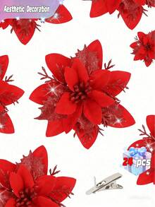 24 Artificial Flower Heads Sparkling Flowers Suitable For Home, Wedding, Party, Flower Garland DIY Holiday Decoration - Small Clover-red+Red 04 - View 1