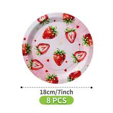 草莓图案一次性餐盘、餐巾纸和杯子套装，可供8位客人使用。这款一次性派对用品套装（包括餐盘、餐巾纸和杯子）非常适合生日派对、婚礼和家庭野餐。 - 查看 7