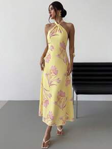 Firerie 女士优雅休闲度假派对浪漫约会宽松露背连衣裙，黄色 - 彩色 - 查看 6