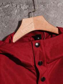 GENTILAND Chaqueta con capucha de manga larga y ajuste holgado con parche de letra y medio botón para hombres, para el otoño - Rojo - Ver 2