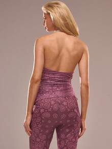 MUSERA Áo kiểu cổ yếm chéo phía trước với họa tiết Paisley tương phản, thích hợp cho kỳ nghỉ hè, đi biển, Ibiza, lễ hội, thanh lịch, Cherry Moon. - Nhiều màu - Xem 4