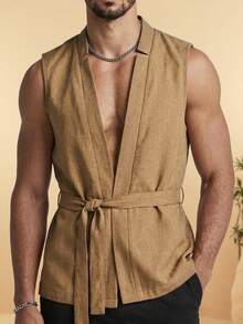 VENTUSAIL Men's Summer Casual Sleeveless Front-Open Shirt - Khaki - View 1