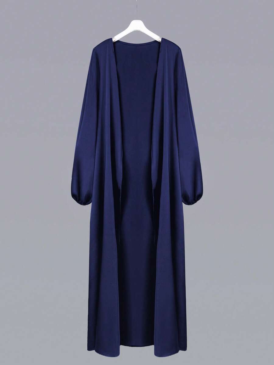 Al Najma 女士纯色简约长袖阿巴雅长袍 - 藏蓝色 - 查看 1