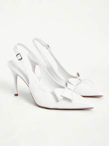 CUCCOO CHICEST 女士尖头细高跟鞋 白色蝴蝶结立体装饰 时尚性感派对宴会夜店女士高跟鞋 后跟系带露跟女鞋 - 白色 - 查看 2