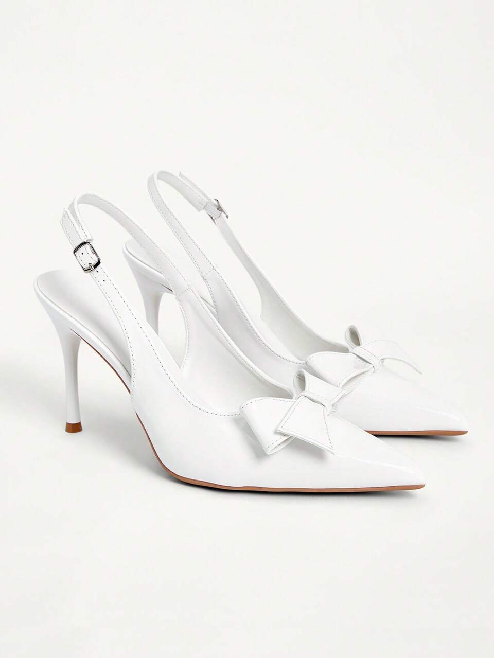CUCCOO CHICEST Women Shoes Pointed Toe Stiletto White Bow Three-Dimensional Decoration Fashionable Sexy Party Banquet Nightclub Women's High Heel Shoes Rear Strap Slingback Women's Shoes