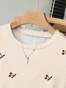 SHEIN 3pcs/Set Women's Summer New Fruit Cherry Graphic Floral & Striped Pattern T-Shirts - Multicolor - View 8