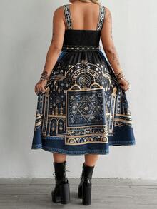 SHEIN Whyspr 大码复古波西米亚印花连衣裙，深色系 - 彩色 - 查看 3