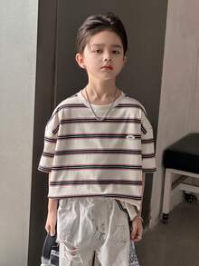 Dazy Kids 青少年男童条纹休闲百搭日常短袖T恤 夏季 - 白色 - 查看 6