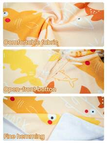 婴儿/幼儿男童蓝色卡通鲨鱼印花连帽罩衫浴巾，泳衣罩衫，浴袍，沙滩披肩，泳装必备，沐浴必备 - 黃色 - 查看 4