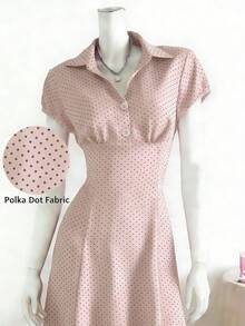 Franclia 女士复古法式V领波点腰A字连衣裙，春夏优雅修身短袖连衣裙，适合通勤、约会、派对、秋冬、春夏、感恩节、婚礼、新年派对、毕业舞会等场合，优雅时尚，适合通勤、商务、办公等各种场合，百搭迷人。这款波点连衣裙是女士办公室工作服的理想之选，适合各种身材的女士，包括娇小身材。 - 淺粉色 - 查看 3