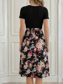 Miaspire 1 Pack Floral Print Bouquet Dress Flower Dress With Sleeves Dress Women Summer Elegant - Black - View 2