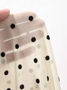 DAZY Polka Dot Print Off-Shoulder Fitted Top For Women - Beige - View 3