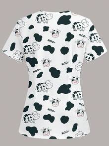 PopScrub Women's Milk Print Scrub Uniform Top - Multicolor - View 2