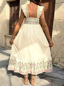 Lyckli Vestido casual de maternidad con estampado floral sin mangas - Albaricoque - Ver 2