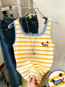 Resyla 女士休闲条纹狗狗刺绣方领衬衫，夏季 - 彩色 - 查看 1