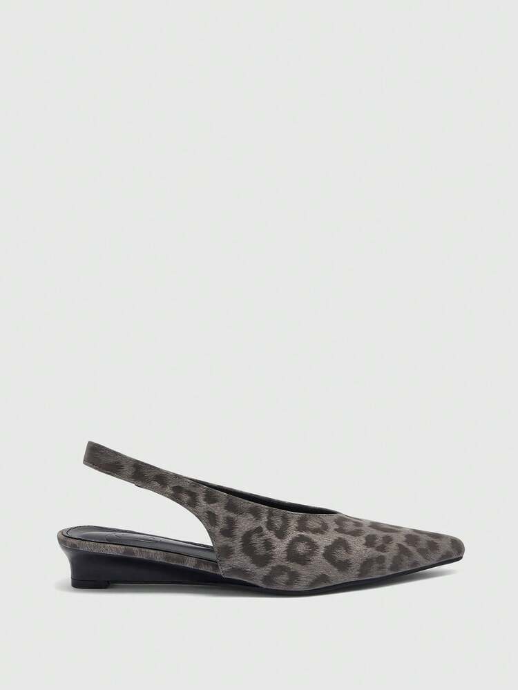 CUCCOO BIZCHIC Pointed Leopard Print Gray Wedge Heel Women's Shoes Spring Shoes