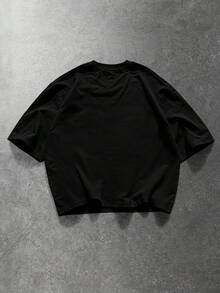 ROMWE MEN Street Life Men's Rivet Decor Printed Loose T-Shirt - Black - View 2