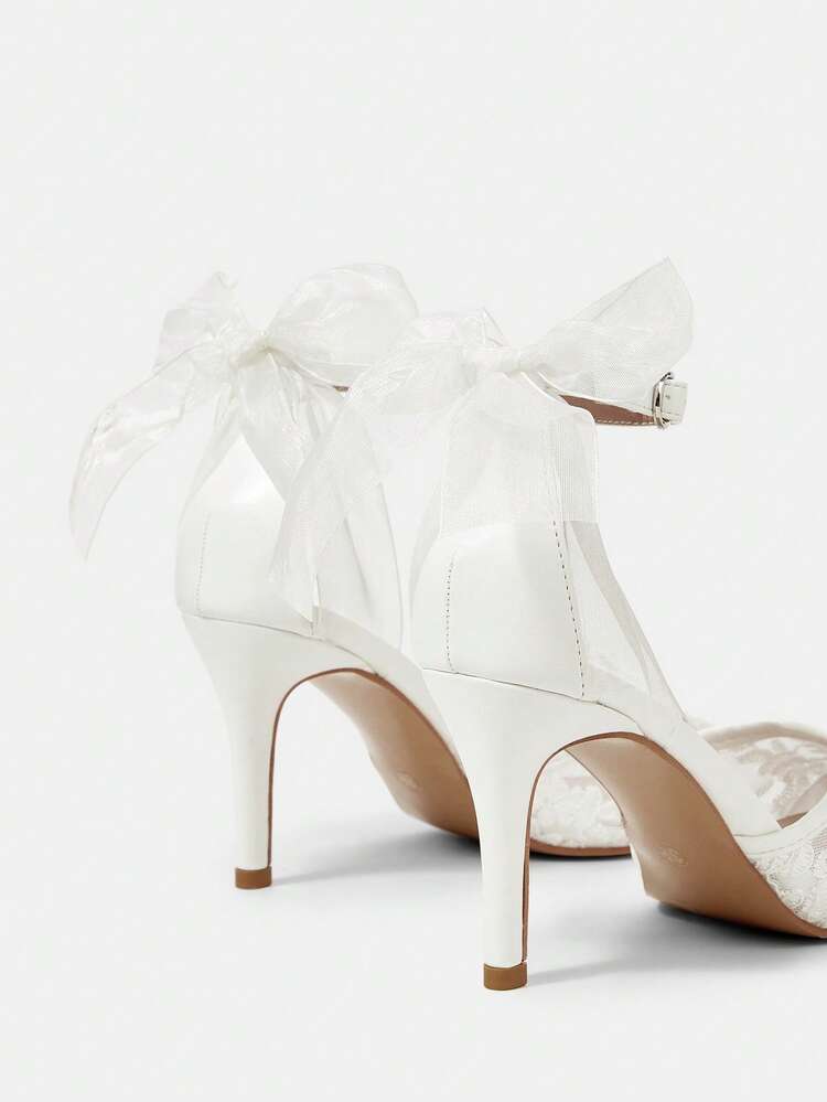 CUCCOO HITCHD Pointed Toe Lace Bow High Heel Wedding Party Elegant Breathable Women Pumps For Christmas Elegant Shoes Wedding Shoes Summer Shoes Bride Shoes