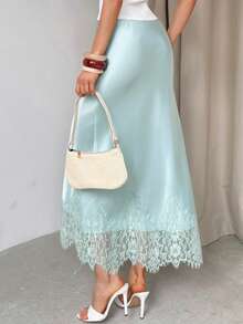 Firerie Summer Elegant Party Light Green High Waist Lace Patchwork Skirt For Women, Exquisite Minimalist Fashion Versatile Commuter Daily Date Skirt - Mint Green - View 8