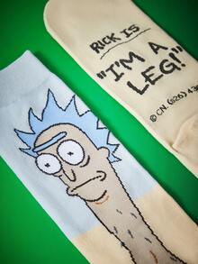 Rick and Morty X SHEIN 柔软透气吸湿休闲中筒袜，时尚可爱卡通趣味船袜，加固袜头和袜跟，经久耐穿，男女通用，四季皆宜，夏季冬季百搭图案袜 - 彩色 - 查看 5