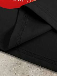 STEELVANCE 男士休闲唇印字母T恤，夏季款 - 黑色 - 查看 6