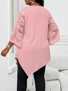 SHEIN Lady Áo sơ mi nữ cỡ lớn cổ tròn tay lửng dáng rộng bất đối xứng màu kim loại, kiểu dáng thanh lịch; Áo sơ mi nữ tay bồng ren; Đầm dài tay nữ; Váy dự tiệc Ngày lễ tình nhân và Năm mới; Chân váy mini vàng; Chân váy vàng; Đầm dự Lễ Tạ ơn; Đầm dự tiệc Đêm giao thừa; Ngày lễ - Bụi hồng - Xem 2