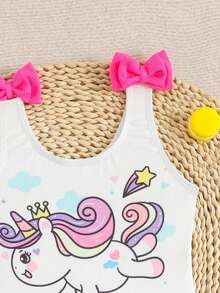 Girls' One-Piece Swimsuit, Cute Cartoon Digital Print, Matching Family Beach Vacation - White - View 3