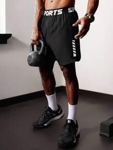 Gym Rark Men's Letter Print Sports Shorts, Gym - Black - View 3