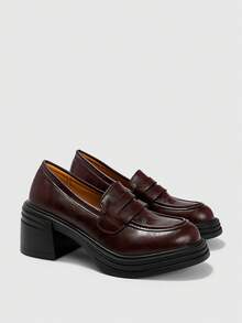 CUCCOO BIZCHIC Women's Fashionable Versatile Chunky Heel Loafers - Brown - View 2