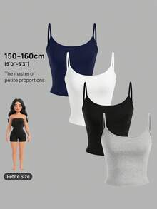 SHEIN PETITE 4pcs/Set Women's Solid Color Casual Camisole Tops - Multicolor - View 10
