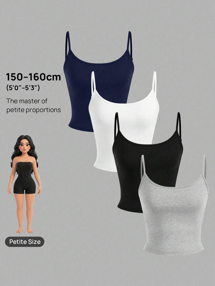 SHEIN PETITE 4pcs/Set Women's Solid Color Casual Camisole Tops - Multicolor - View 1