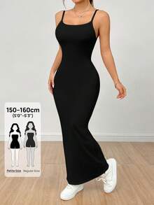 SHEIN PETITE Women's Basic  Spaghetti Strap Dress,Summer Dresses For Women - Black - View 7