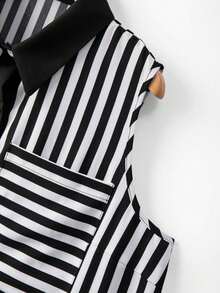 GlowEve CURVE Ensemble 2 pièces élégant et pour femmes grandes tailles, chemisier sans manches à rayures contrastées + shorts minimalistes unicolore - Noir et Blanc - Voir 7