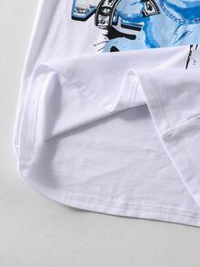 Fantacosmos 男童可爱小熊印花T恤、带口袋的工装短裤和迷你斜挎包三件套，春夏款 - 淺藍色 - 查看 5