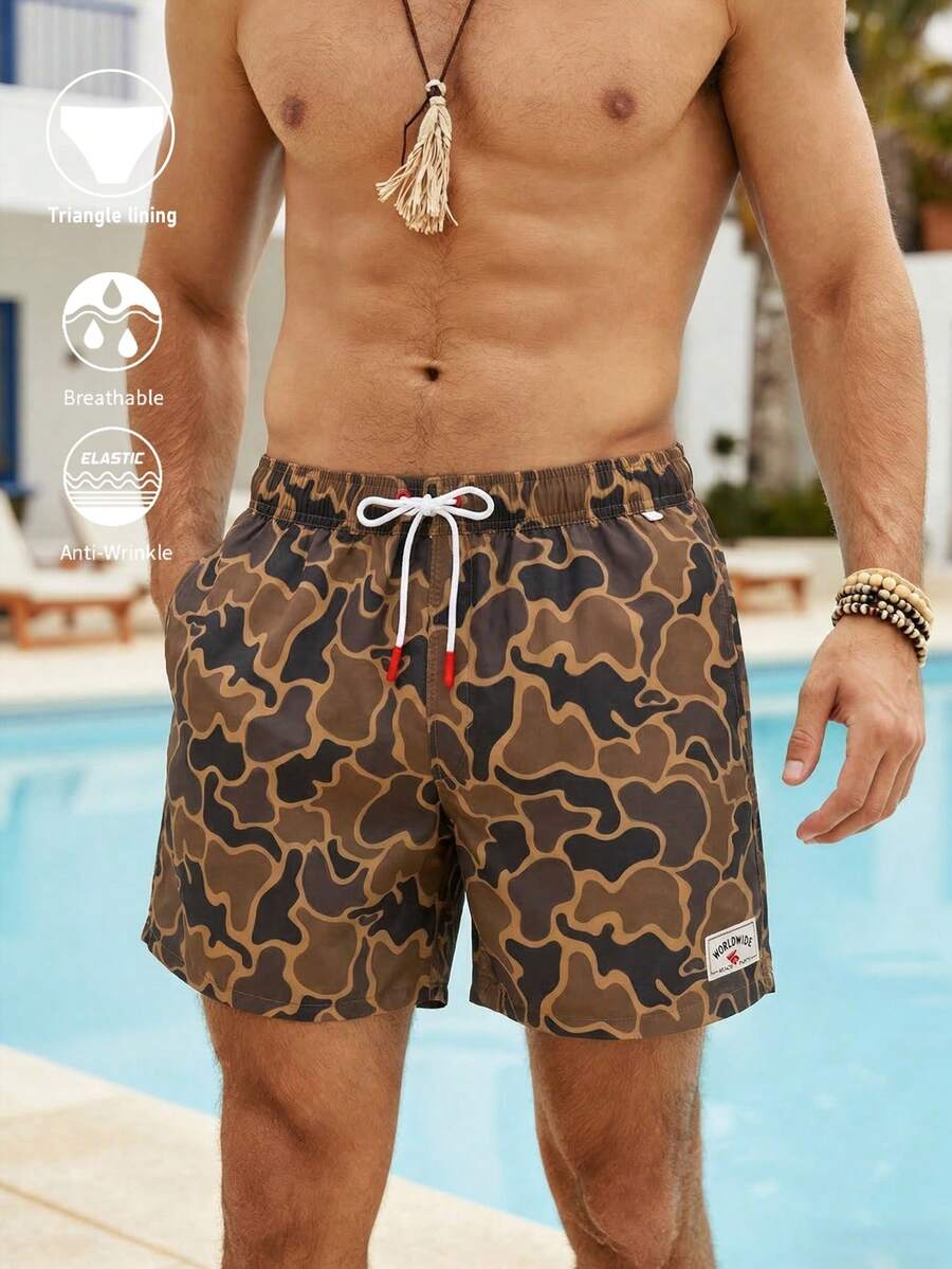 Solantero Men's Casual Printed Beach Shorts - Army Green - View 1