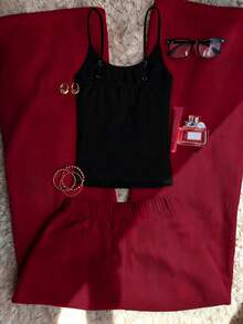 Glimmora Bộ 2 món áo hai dây ôm sát và quần ống rộng thủ công đặc biệt dành cho nữ. - Nhiều màu - Xem 3