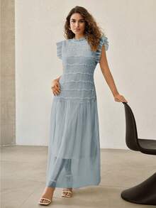 MOTF PREMIUM ROBE SANS MANCHES EN MAILLE FRONCÉE GRANDE TAILLE - Bleu azur - Voir 1