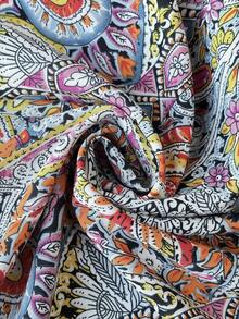 Vionelle Boho Plus Size Long Sleeve Open Front Coat Multicolor Random Print Woven Fabric With Split Sleeves - Multicolor - View 8