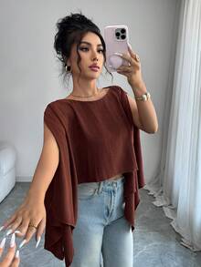 Rafferiza Áo kiểu nữ màu nâu caramel thanh lịch, chất liệu dệt, có thể mặc nhiều kiểu, phù hợp cho công sở và mặc hàng ngày. - Rỉ Nâu - Xem 3