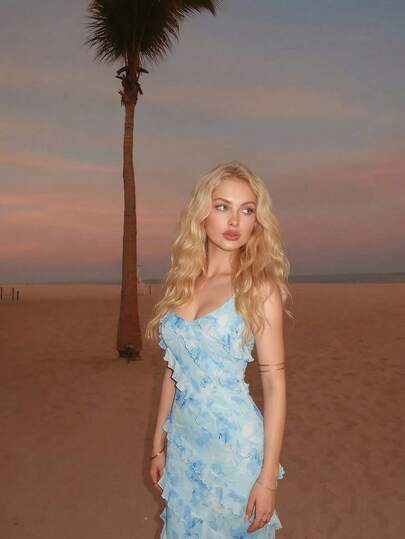 SHEIN MOD Women's Asymmetrical Hem Cami Blue Floral Multi-Layered Lotus Leaf Long Dress With Ruffle Trim,Spring /Summer Outfits Women, Vacation Outfits Women,Party , Wedding Guest Dress For Women, Garden Party ,  Elegant Party, Wedding Guest Party Set,Going Out Outfits,Beach,Beach Dresses ,Summer Holiday Outfits ,Festival Dress, Picnic Dress, Prom Dresses,Graduation Dress, Birthday Dress,Blue Dresses , Floral Dresses For Women ,Ruffle Dress, Corset Midi Dress, Sky Blue Dress, Summer Elegant Dress