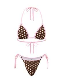 Swim SXY Bộ đồ bơi 3 món dành cho nữ: Áo hai dây cổ yếm chấm bi và quần ống rộng xuyên thấu, bikini gợi cảm cho kỳ nghỉ biển, quần chấm bi, quần che phủ bikini chấm bi, bộ 2 món xuyên thấu, một bộ đồ bơi nữ. - Nhiều màu - Xem 5
