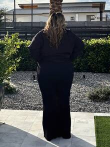 Enliva 黑色百搭分割式高腰喇叭褲，適用於大碼女性 - 黑色 - 查看 6