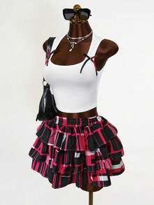 Mistrie 新款Y2K色格子蛋糕裙 - 紅色 - 查看 1
