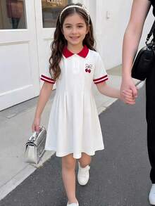 Souflis Souflis Girls' Casual Black Contrast Collar Waist Knit Dress - Burgundy - View 2