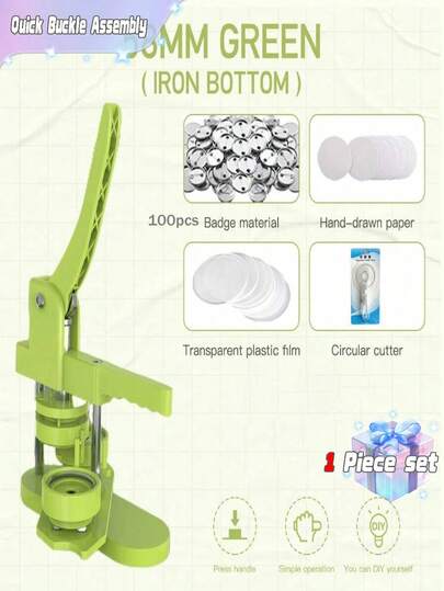 58mm Knopfmaschine - (3. Generation) Installationsfreie 58mm (2,25 Zoll) DIY Anstecknadel Knopfmaschine Pressenmaschine Abzeichen Stanzpresse mit 100 kostenlosen Knopfteilen, Bildern und Kreisschneider